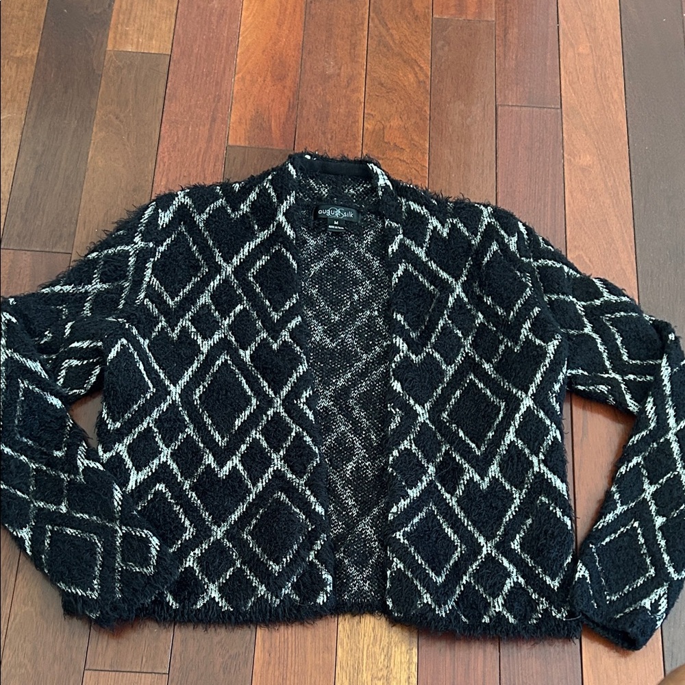 August Silk Black and White Geometric Cardigan